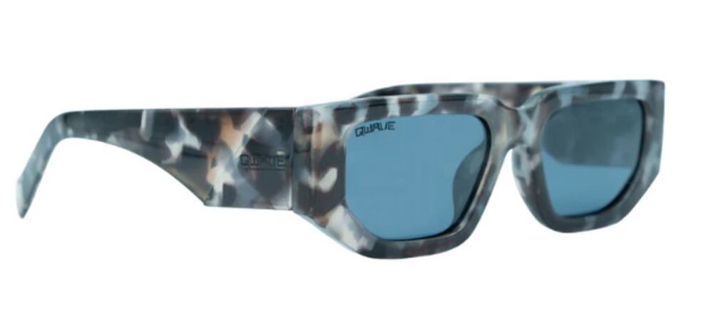 QWAVE Marbled Tortoise Frame Sky Blue Lens Wide Temple Rectangle Sunglasses New